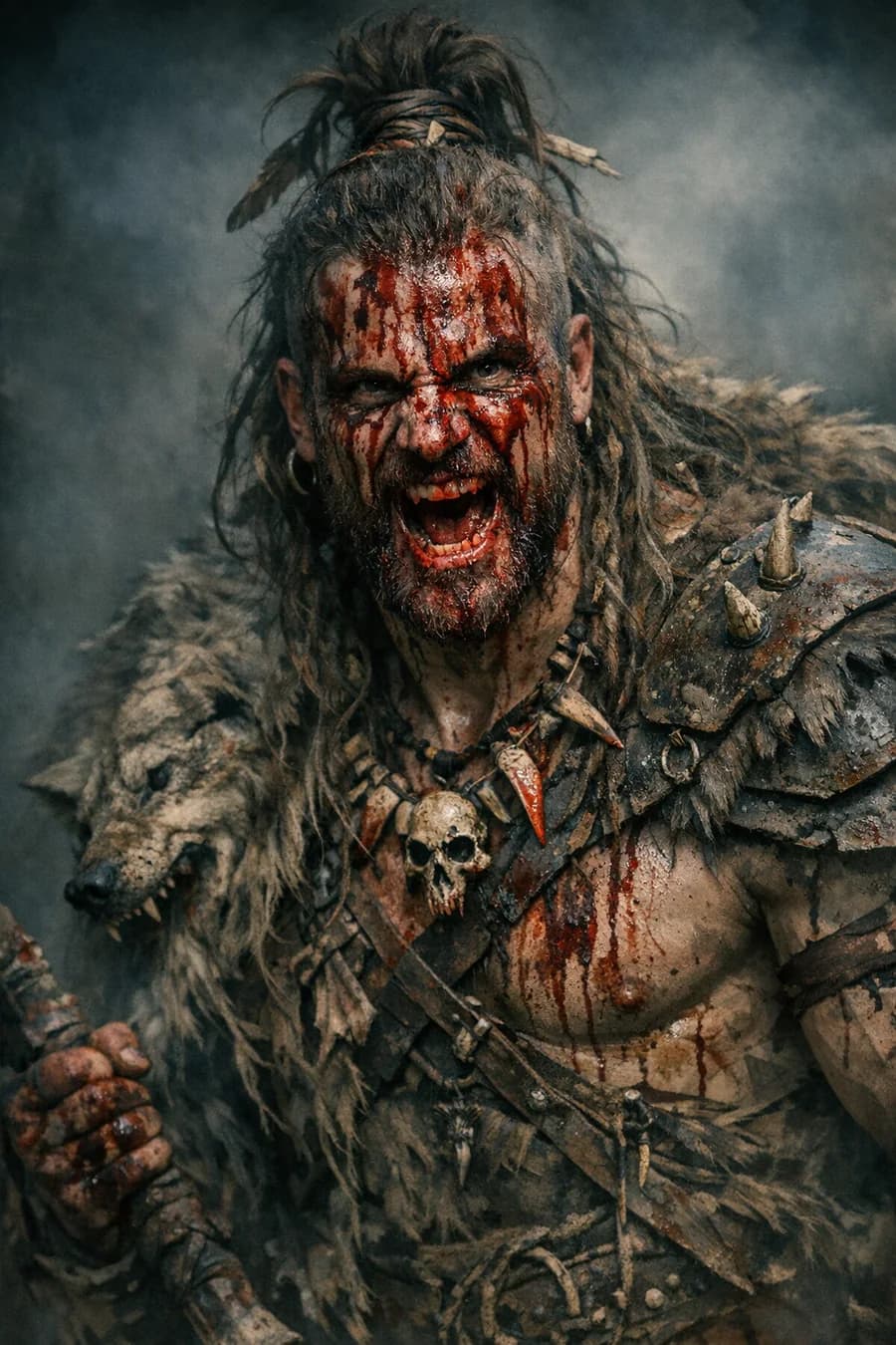 Fur-clad barbarian portrait